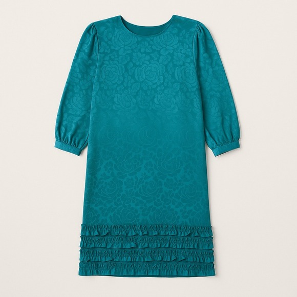 VTG‎ 80s Argenti Silk Womens Dress Size 8 Teal Jacquard Classic Formal Retro - Picture 1 of 3